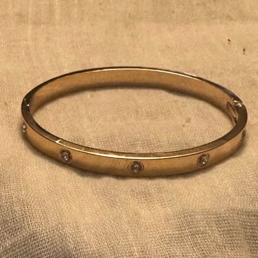 Gold Crystal Accent Hinged Bangle Bracelet